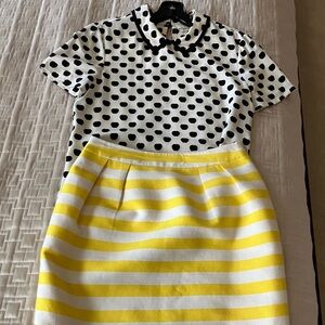 Kate Spade Peter Pan collared Blouse and yellow and white striped skirt set